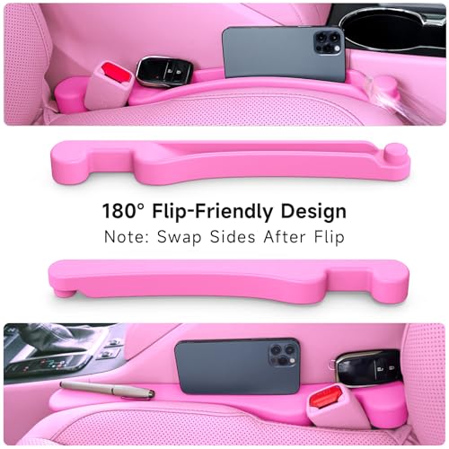 Image of Givifive Car Seat Gap Filler Set of 2, 3IN1 Seat Side Gap Filler Plug with Storage Slot & Hook Function, Soft Foam Universal Fit Car SUV Truck Fill Gap Between Seats Console Organizer (Narrow Pink)