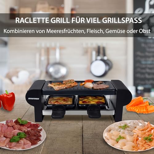 Syntrox Germany Edelstahl Design Raclette Glarus mit Grillplatte und Platte Heißer Stein für 2 Personen – Bild 3