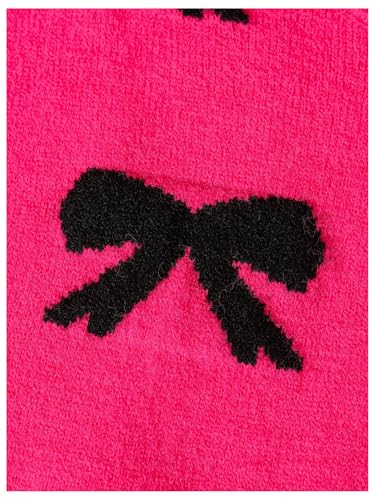 Image of BEAUDRM Girl's Cute Bow Sweater Crew Neck Long Sleeve Drop Shoulder Loose Pullover Tops