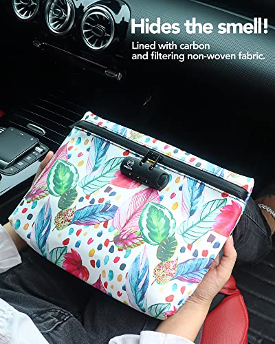 FIREDOG Printed Smell Proof Bags with Combination Lock, Carbon Lined Odor Proof Stash Bag Case Container for Travel Storage (10.8"x8.8")2