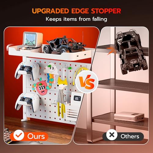 Image of ARES WING Desk Clamp On Pegboard with 16 inches Organizer Shelf, Adjustable Above or Under Desk Storage Shelf Holds 44 lbs, Magnetic Metal Peg Board for Office and Gaming Accessories, White