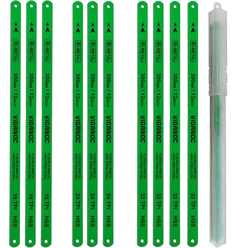 Viganoc 12 Hacksaw Replacement Blades Set Bi-Metal High Speed Steel Hack Saw Blade Sets - 18T - 24T - 32T HSS Saw Blades 10 Pack