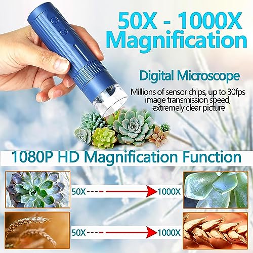 Image of ETZIN USB Digital Microscope,50X-1000X Magnifying Coin Micros-cope,Handheld Pocket Mic-roscope Adults, HD Microsco-pe Camera, 8 LED Lights AdjustableBlue, USB.