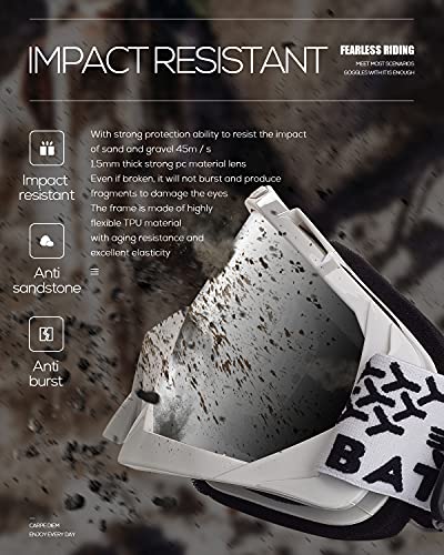 Image of BATFOX Dirt Bike ATV Goggles Motorcycle Gear Riding Motocross Dirtbike 4-Wheeler MX DH Accessories Goggles Glasses for Men Women Youth UV400 Protection Dust-proof Anti-Slip Strap