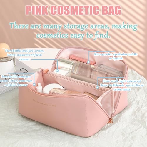 JSTHHTT-Makeup-Bag-Large-Capacity-Travel-Cosmetic-Bag-Portable-Makeup-Organiser-Toiletry-Bag-Travel-Essentials-Wash-Bag-with-Handle-and-Compartments-for-Women-Girls-Pink