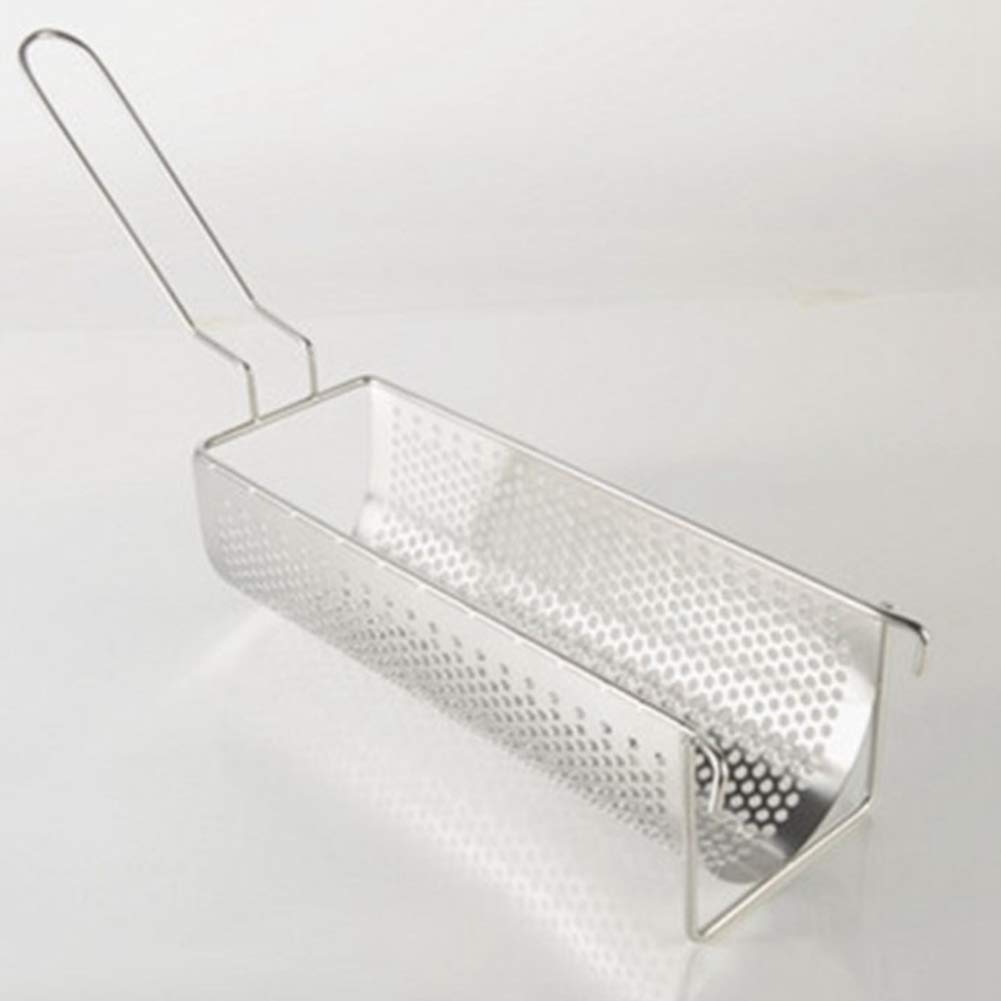 Jkjhbhged Stainless Steel Fried Basket Long Fry Potato Chip Container Best for French Fries Potato Chip Squeezers Kitchen Tool