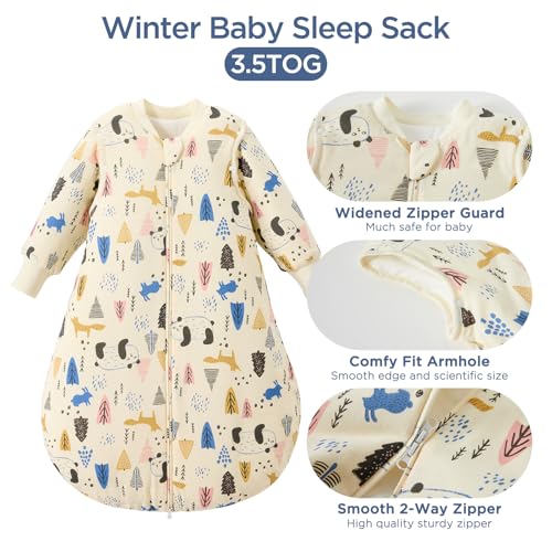 Image of Duomiaomiao 3.5 TOG Baby Sleep Sack 100% Cotton Winter Long Sleeve Baby Wearable Blanket, Super Warm Quilted Comfy Toddler Sleeping Bag