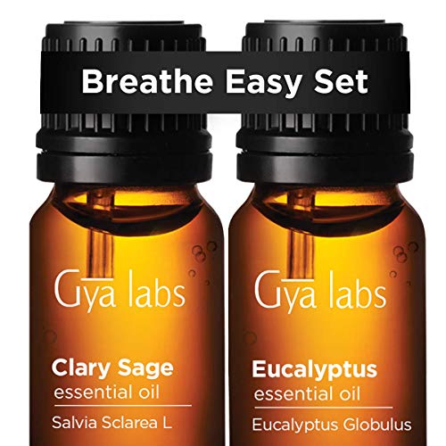 Clary Sage Oil & Eucalyptus Oil - Gya Labs Breathe Easy Set for Relaxation, Sinus Relief & Congestion Relief - 100% Pure Therapeutic Grade Essential Oils Set to Improve Breathing & Sleep - 2x10ml