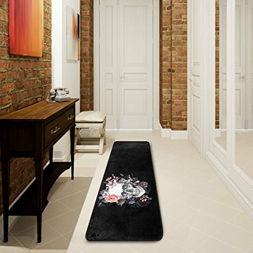 Mnsruu Sugar Skull Rose Flower Black Day of the Dead Collection Teppich für Wohnzimmer, Schlafzimmer, Küche, 61 cm x 182,88 cm