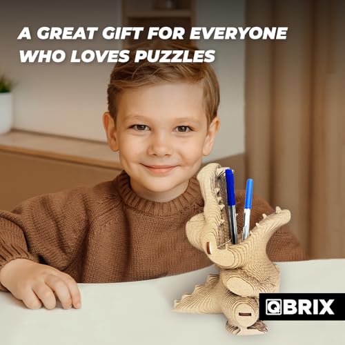 Image of QBRIX Crocodile Pen Holder 3D Puzzles for Adults, 3D Model Kit for Teens, DIY Crafts for Home Decor, Original Gift for Boys&Girls 14+, Cardboard Model Building Kit