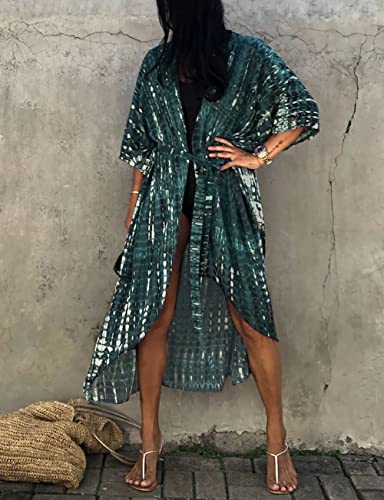 Image of Bsubseach Stylish Tie Dye Open Front Long Kimono Swimsuit Coverup for Women | Loose Fit Boho Style Bathing Suits Cardigans,Summer Causal Resort Wear