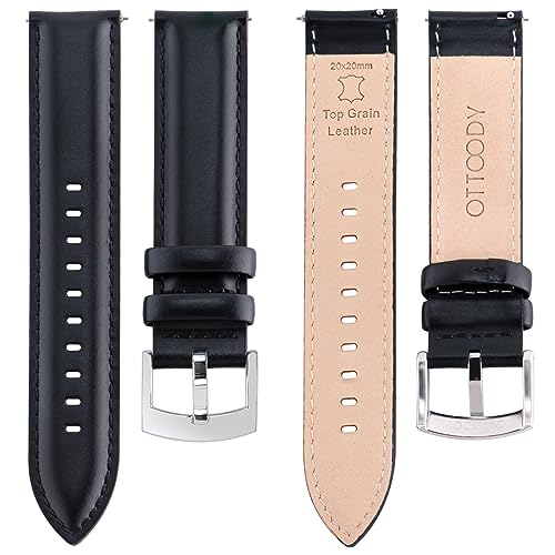 Image of OTTOODY Leather Watch Bands Quick Release, Elegant Top Grain Leather Watch Straps for Men & Women, Choice of Color & Width - 18mm, 19mm, 20mm, 21mm or 22mm Wristbands Bracelet for Watch & Smartwatch