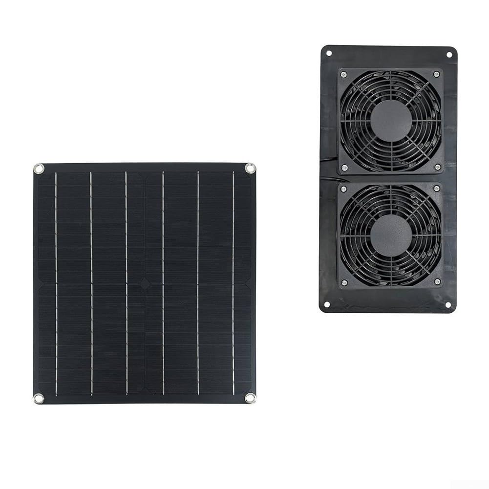 Ventola di scarico solare doppia da 25 W per circolazione dell'aria esterna con design resistente alle intemperie IP65 per capannoni da giardino, serre e camper