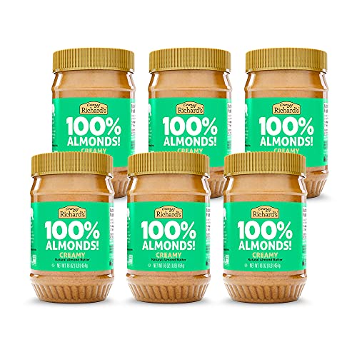 Almond Butter No Sugar Added, Made with Dry Roasted Almonds, Non-GMO Bulk Pack of 6 x 16oz Nut Butter Jar â€“ Crazy Richardâ€™s