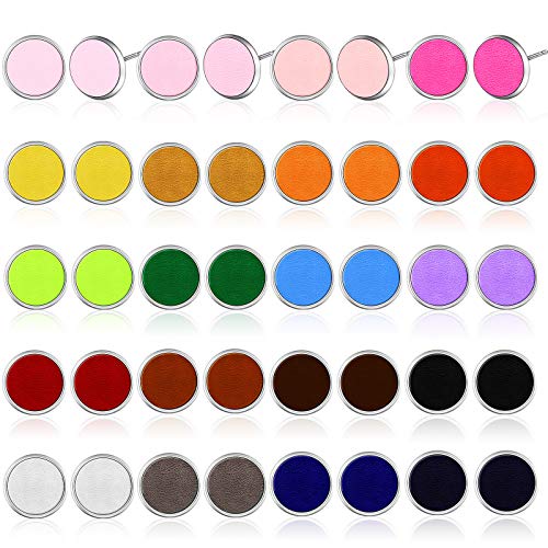 20 Pairs Colorful Round Druzy Stud Earrings for Women Faux Leather Stud Earrings Bulk Stainless Steel Boho Pierced Jewelry