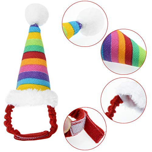 Jmkcoz 4 Pack Christmas Guinea Pig Costume Pet Santa Claus Cap Hat Scarf Red Colorful Stripe Pompom Scarf Hat for Guinea Pig Rabbit Hamster Chinchilla Hedgehog Kitten Ferrets Squirrel Small Animals - Thumbnail 3