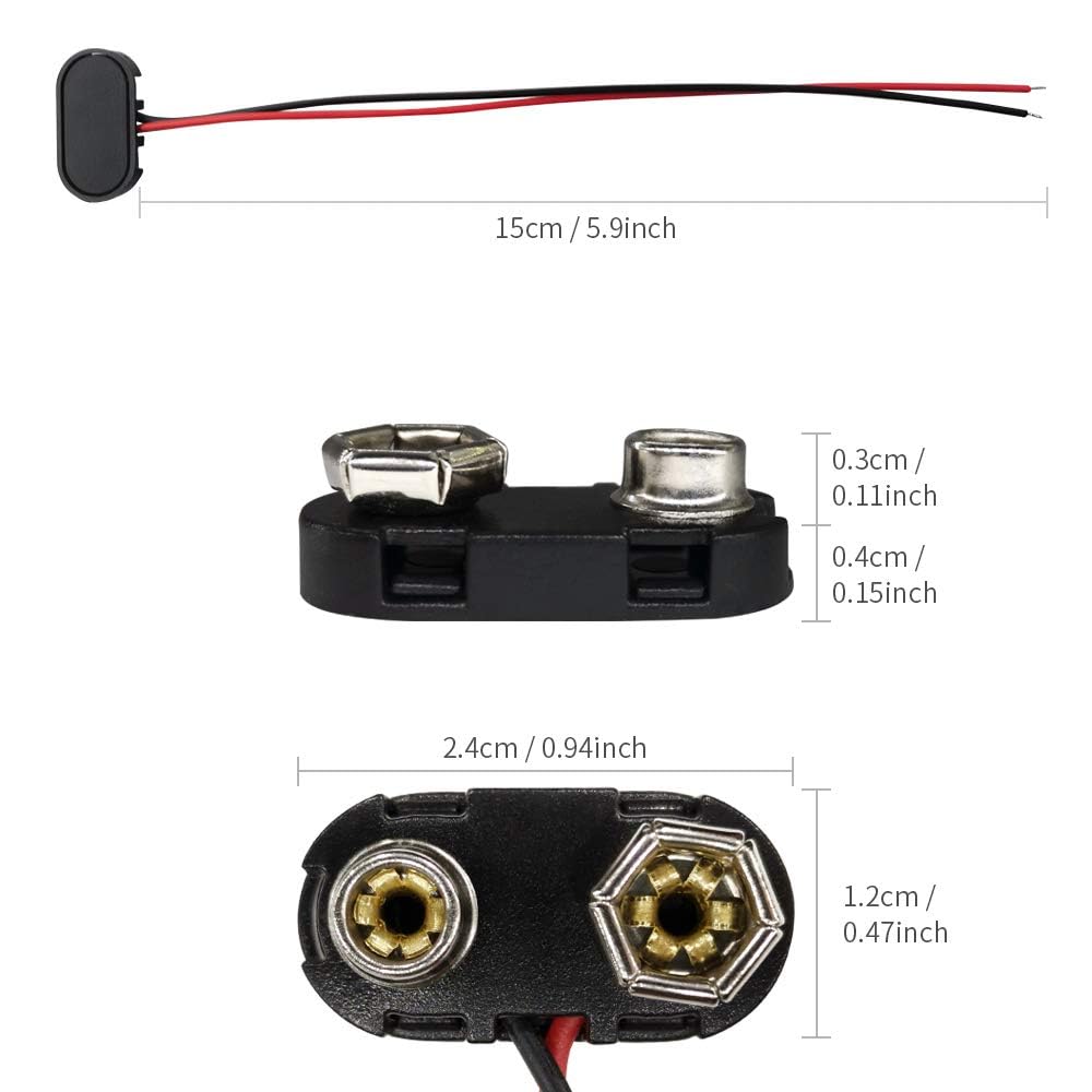 40 Connettori Clip Per Batteria 9V Tipo I E T Con Cavi Da 150 Mm + 10 Morsetti A Coccodrillo - 5