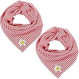 2 Stück Rot Weiß Trachtentuch Damen, Edelweiß Rot Trachtentuch Kariert Halstuch 50 * 50cm, Bayerische Accessoires für Oktoberfest Outfit Trachten Party, Verwendbar als Halstuch, Kopftuch oder Armtuch