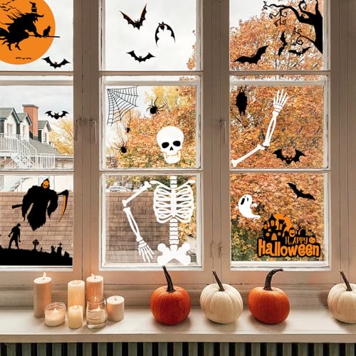 Image of NEWMIAO Halloween Window Clings, 9 Sheets Halloween Window Decal Stickers for Party Decorations, Removable Hallowmas Stickers for Glass Indoor and Outdoor Home Decor Party Supplies