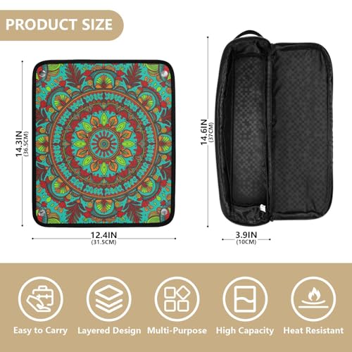 Bolsa de viaje para herramientas de cabello con almohadilla resistente al calor, bolsa portátil para planchas, rizadores y secadores, diseño boho floral mandala verde miniatura 4