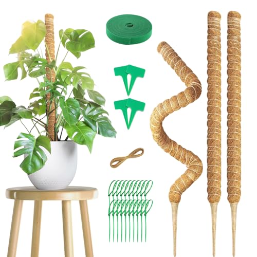 SRJEQC 3 Pièces Support Plante Grimpante, Tuteur Monstera, 70cm, Fibre de Coco et Aluminium, Style Moss Pole