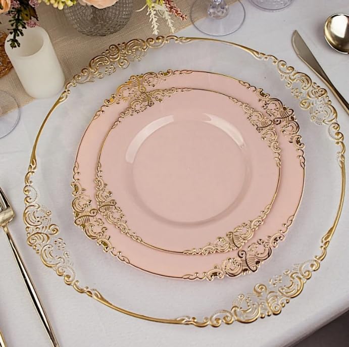Decor Decorline - Set Piatti Plastica Rigida Riutilizzabili da 20 pezzi/per 10 persone - Edge Collezione - Verde con Bordo Oro - Piatti dessert & Piatti pranzo - 2 misure (10 x