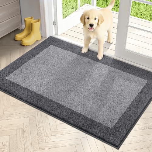 PURRUGS Dirt Trapping Door Mat 32" x 48", Non-Slip Washable Entry Mat, Dog Doormat, Front Door Mat, Super Absorbent Entrance Mat for Muddy Shoes & Paws, Light Grey & Grey by PURRUGS - Used condition - US$41.42
