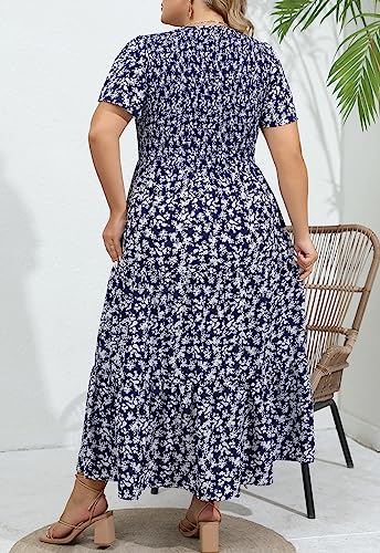 Womens Plus Size Long Maxi Dress with Pockets Floral Smocking Flutter Sleeves Tiered Layers Casual Dresses2