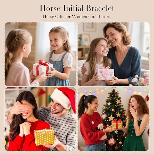 Image of C-leen Horse Gifts for Women Girls Kids, 14K White Gold Plated Horse Charm Bracelet Dainty Expandable Heart Initial Bangle Bracelets Birthday Gifts for Women Girls Jewelry