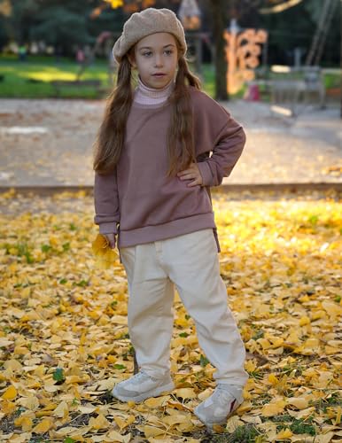 Image of Arshiner Girls Crewneck Sweatshirt Long Sleeve Pullover Tops Drop Shoulder Sweatshirts Side Split