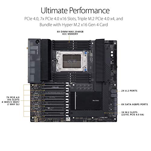 Image of ASUS Pro WS WRX80E-SAGE SE WIFI AMD Threadripper Pro EATX workstation motherboard (PCIe 4.0, ASMB9-iKVM, 2x10Gb LAN, 7xPCIe 4.0 X16 slots, 3xM.2,2xU.2 ports, 11 USB 3.2 Gen 2 ports,8-channel DDR4 ECC)