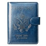 ACdream Leather Passport Holder [Bonus Stylus] Cover Case RFID Blocking Travel Wallet with Magnet Closure, Dark Blue