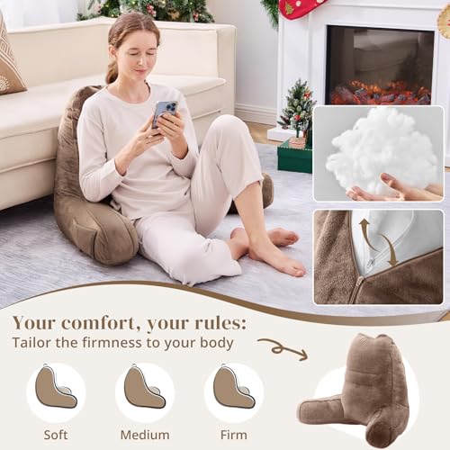 Image of Sasttie Reading Pillow for Bed, Back Pillow for Sitting Up, Light Brown