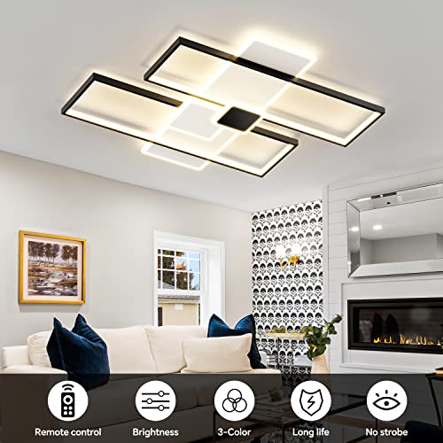 32.3In Dimmable Modern Led Flush Mount Ceiling Light, 102W Square Acrylic Close To Ceiling Light Fixtures With Remote , Dimmable 3-Color Modern Ceiling Light For Living Room, Kitchen, Dining Room #TOP5