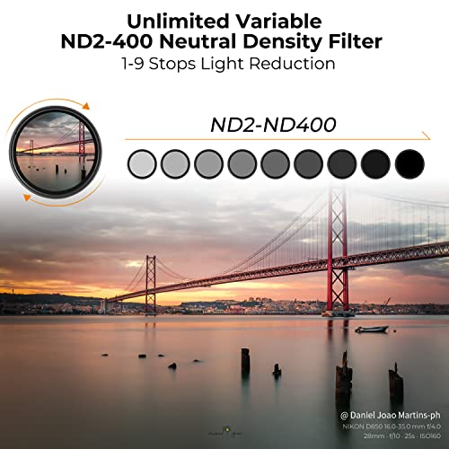 K&F CONCEPT 72mm Variable ND2-ND400 Filter+ Cap, Adjustable Neutral Density Lens Filter Multi Coated ND (Nano-K Series) - Image 3