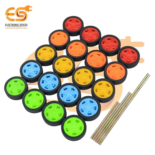 Image of Electronic Spices 30mm x 11mm Hard Plastic Build Rubber Cover Wheels for RC Toys Cars with Shaft (Multicolor)