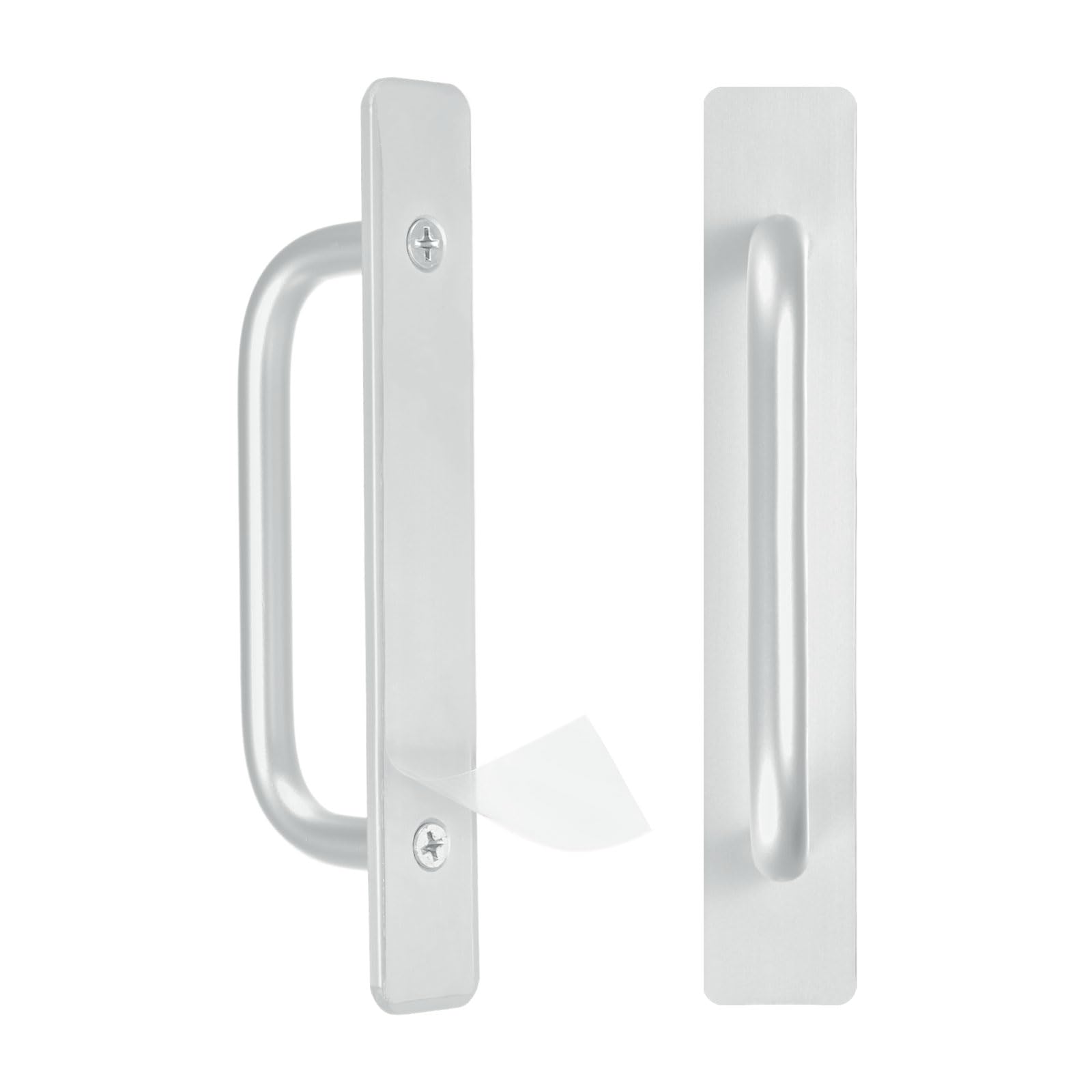 M METERXITY 2-Pack Self Stick Barn Door Handles, 5.91Inch/150mm Length Aluminium Alloy Gate Handle with Double Sided Tape for Bathroom/Wardrobe/Closet, Sliding Door Handle with Plate [Silver]