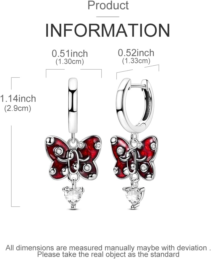 LAZA 925 Sterling Silver Hoop Earrings for Women, Hypoallergenic Huggie Butterfly Dangle Drop Earrings Colorful Flower Earrings Jewelry Gifts - Image 3