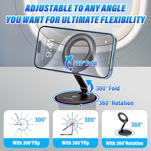 Aioopro Phone Stand for Magsafe with Mirror [2-Sided 4200gf Strongest Magnetic] 300 Folding Portable Phone Ring Holder Grip for Desk, Phone Holders for Your Car Accessories for iPhone/Android/Tablets - image 4
