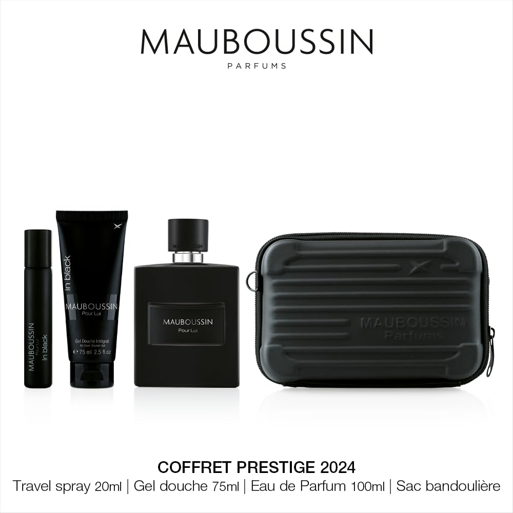 Mauboussin - Coffret Prestige Pour Lui In Black : Eau de Parfum 100ml, Gel Douche 75ml, Travel Spray 20ml & Sac Bandoulière