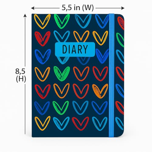 Image of COI Colorful Heart Notebook 5.5x8.5″ - 192 Pages of 80 GSM Natural-Shade Unlined Paper, Hardcover with Elastic Band, Two Satin Ribbons & Rounded Edges
