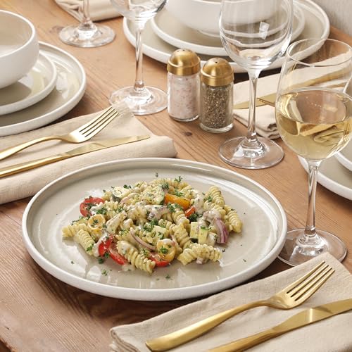 Image of Gibson Elite Pacifco Beach Plates and Bowls Sets, 12-Piece Stoneware Dinnerware Sets, Reactive Glaze Dish Set - Taupe