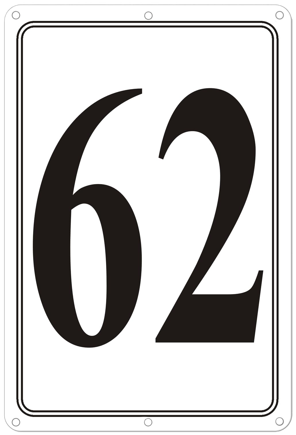 Premium Aluminum Number Signs 62, Metal 12" X 8" Numbered Signs Outdoor for Parking Lots, Floor, Dock, Court, Aisle, Field, High Visibility, No Fade, Weather-resistant