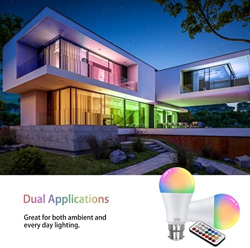 VARICART B22 10W Colour Changing Light Bulb Dimmable, LED Bulbs Bayonet with Remote, RGB + Cool White 6000K, 12 Colour + 5 Modes, Dual Memory, 75W~100W Equiv. for Home Dec & Mood Lighting (Pack of 1)