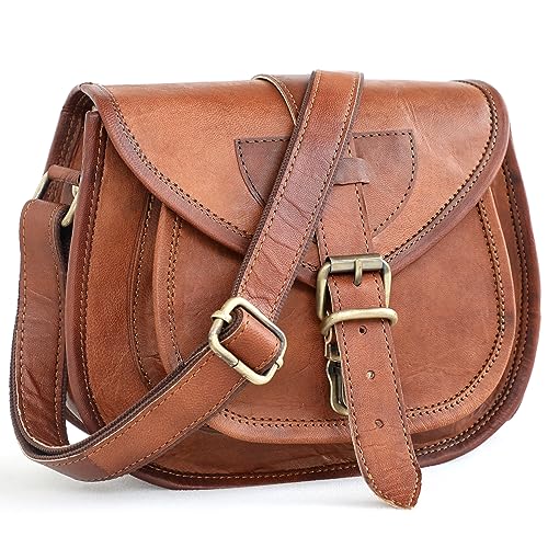 11-Inch Genuine Leather Crossbody Saddle Bag – Vintage Leather Satchel Purse for Women Handmade Brown Leather Shoulder Bag