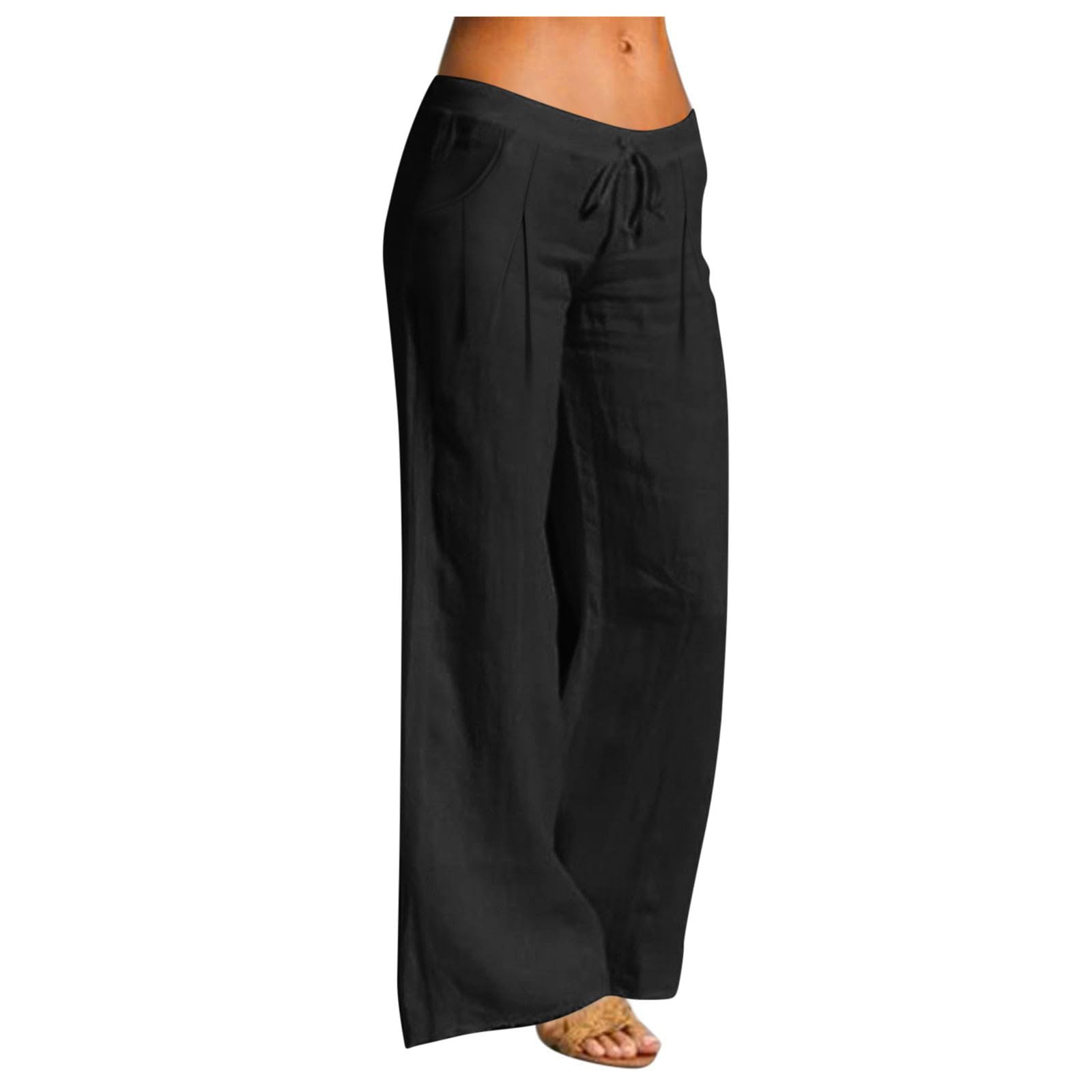 Linen Pants Women Wide Leg Palazzo Pants High Waist Drawstring Lounge Pant Summer Beach Travel Vacation Outfits