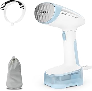 Tefal Access Steam Pocket Reise-Dampfbürste, ultrakompaktes Design, klappbarer Bügelkopf, für empfindliche Stoffe, 20 g/min Dampfmenge, 1300 Watt, Textilbürste, Reisebeutel, Blau/Weiß, DT3041E1