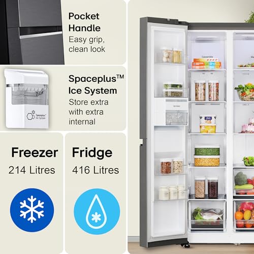 Image of LG 630 L, 3 Star, Frost-Free, Double Door, Door Cooling+, Hygiene Fresh+, Smart Inverter, Wi-Fi Convertible Side By Side Refrigerator with AI ThinQ (GL-L257CMC3, Matt Black, Ice & Water Dispenser)