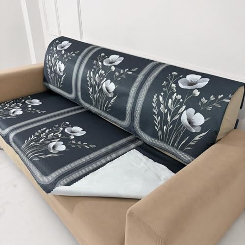 Image of Homerz Premium Waterproof Jasmine Joe Sofa Seat Cover - Floral Printed Sofa Protector | Non-Slip, Washable & Durable Sofa Protector (Grey, 5 (3+2) Seater with Back)
