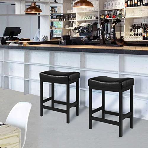 Finnhomy Counter Height Bar Stools Set Of 2, 24 Inch Kitchen Stools With Soft Cushion, Steel Frame Barstools For Kitchen Island, Dining Room, Support 300Lbs, Black #TOP1
